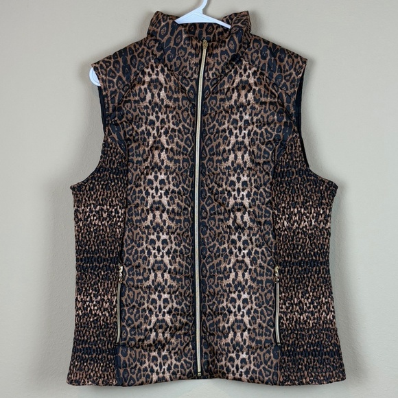 Marc New York Black/Brown/Tan Animal Leopard Print  Zipper Front Quilted Vest - Picture 1 of 13